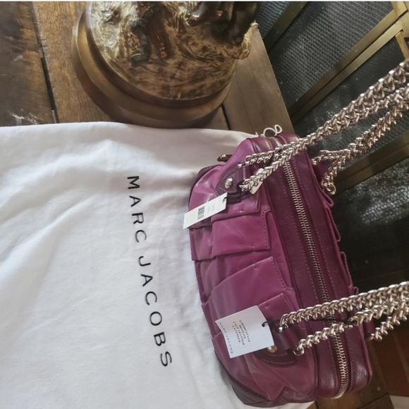 Nwt MARC JACOBS $1295 soft calf leather rich mauve chain shoulder bag - Picture 5 of 8